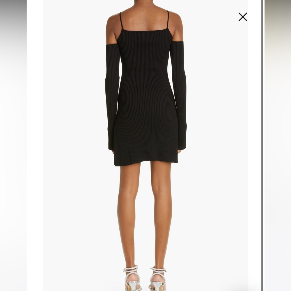 Mach & Mach Crystal Bow Ribbed Off Shoulder Long Sleeve Mini Sweater Dress - Picture 2 of 12